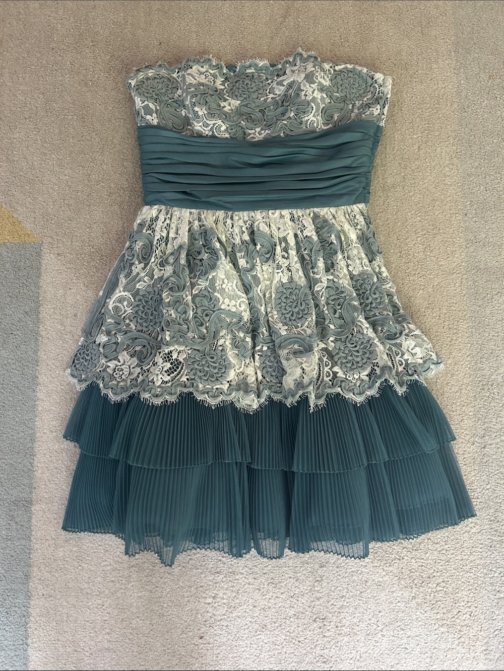 Betsey Johnson Teal Slip Dress with Lace Trim - Picture 3 of 6